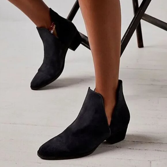 Free People Charm Double V Ankle Boots in Blue Suede - Picture 2 of 9